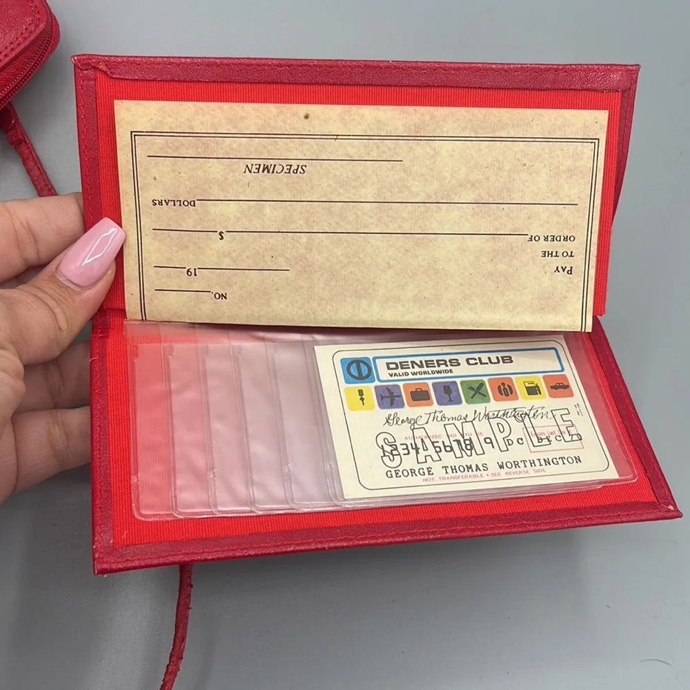 Vintage Red Crossbody Wallet w Extra Billfold Slots Insert Perfect Lipstick Red